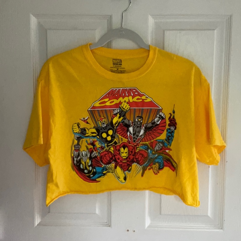 MARVEL yellow cropped graphic t-shirt